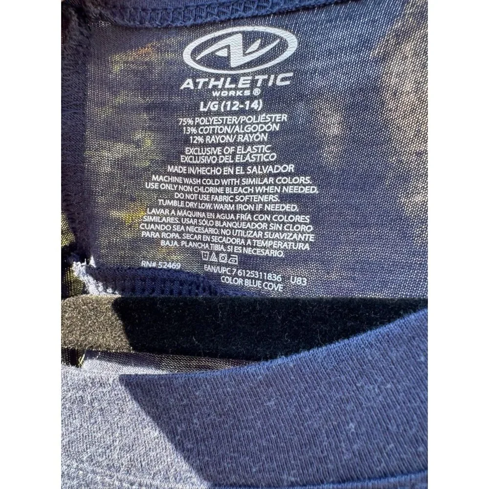 Athletic Embellished Cap Sleeve Dark Blue T-Shirt Sz L